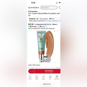 IT Cosmetics CC+ Natural Matte Foundation - Rich Honey(bundle of 2)